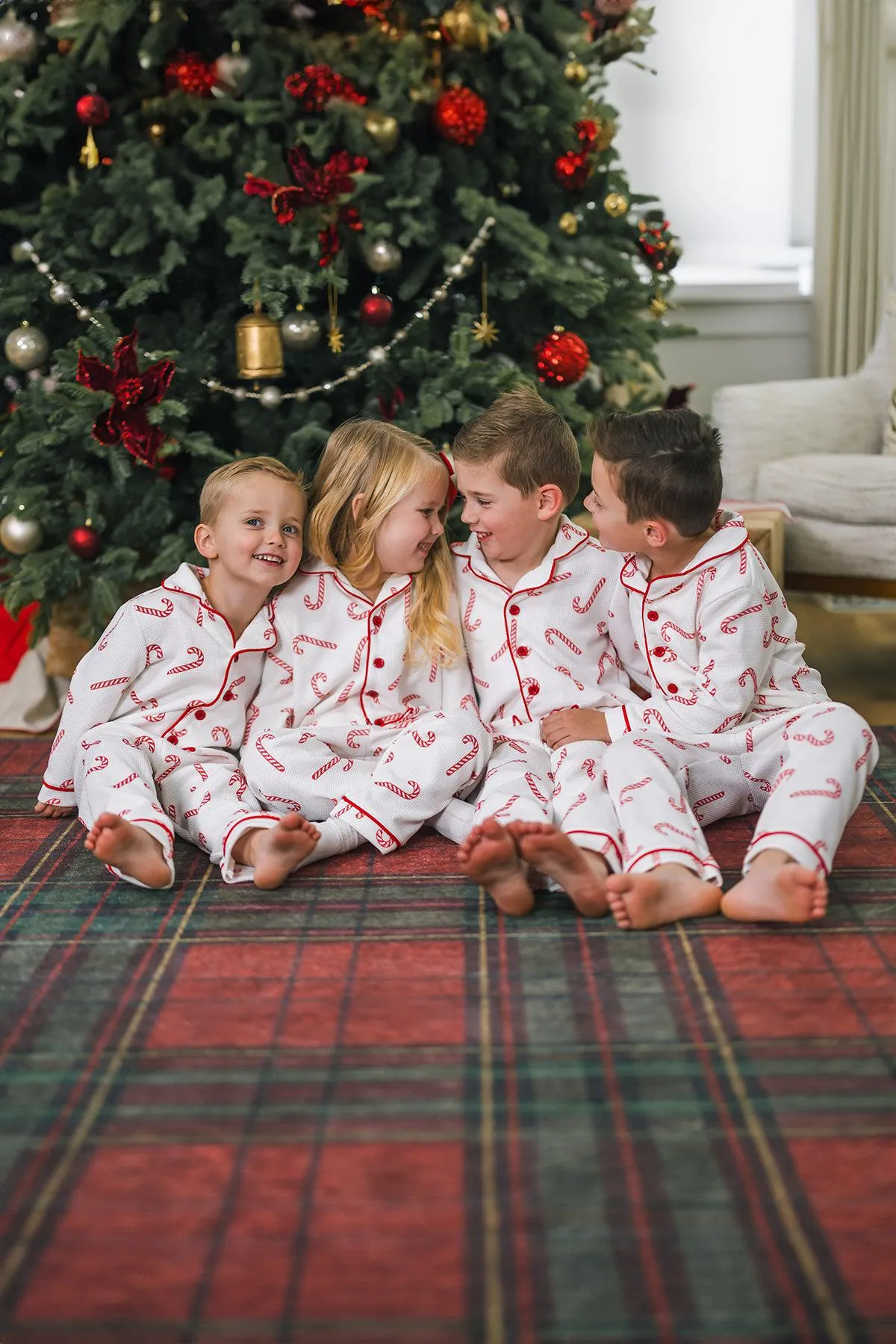 White Candy Cane Family Pajamas - AND PET BANDANA!