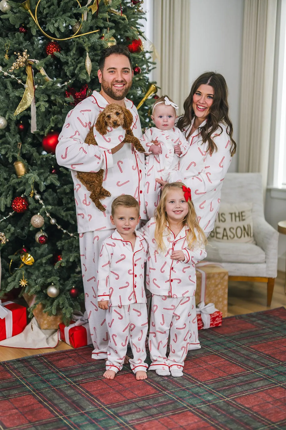 White Candy Cane Family Pajamas - AND PET BANDANA!