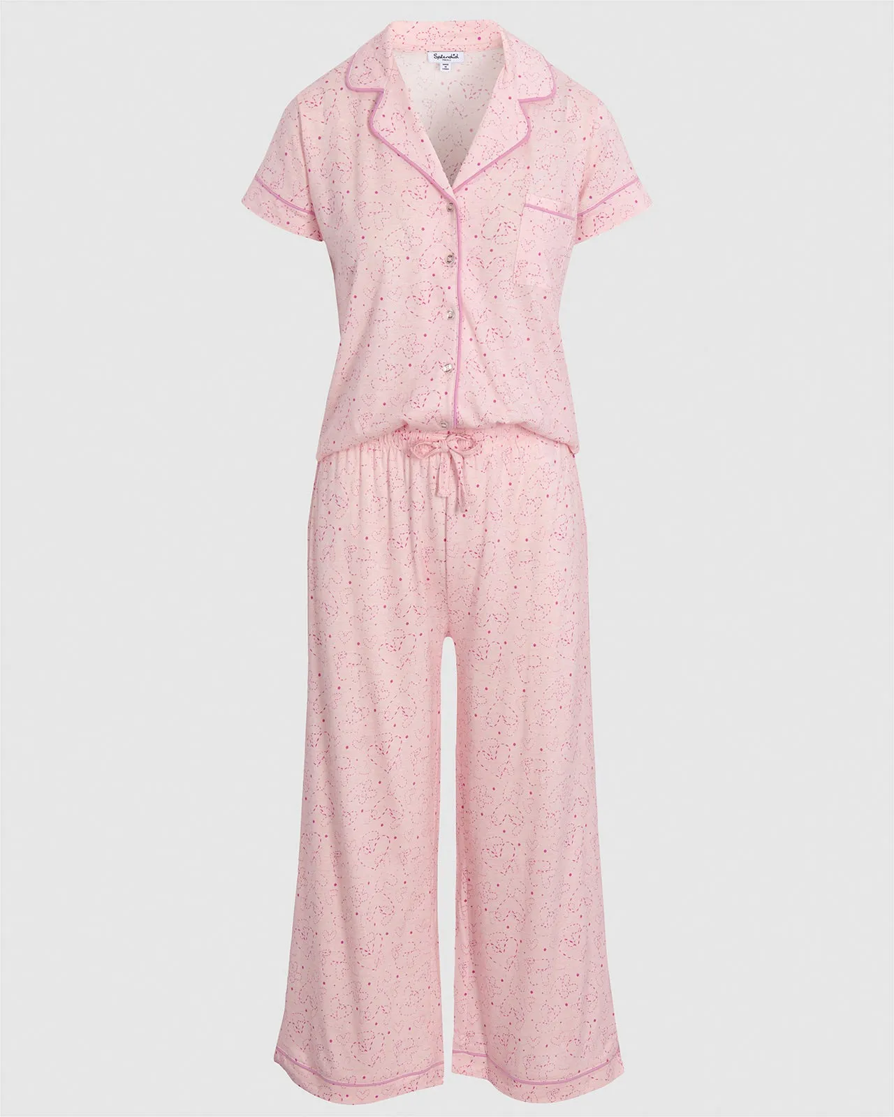 Wilma Notch Collar Wide Leg Sleep Set in Pink Dot Heart