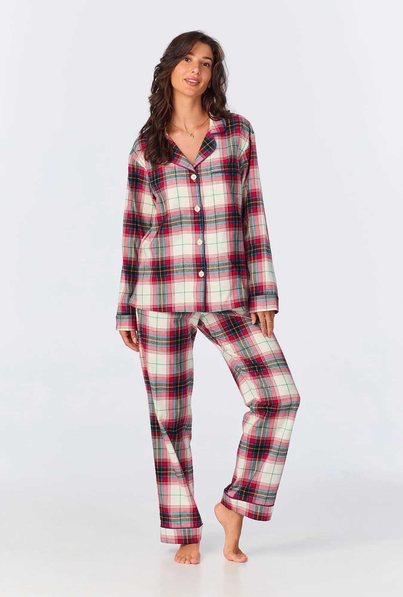 Winter Tartan Long Sleeve Classic Woven  Portuguese Flannel  PJ Set