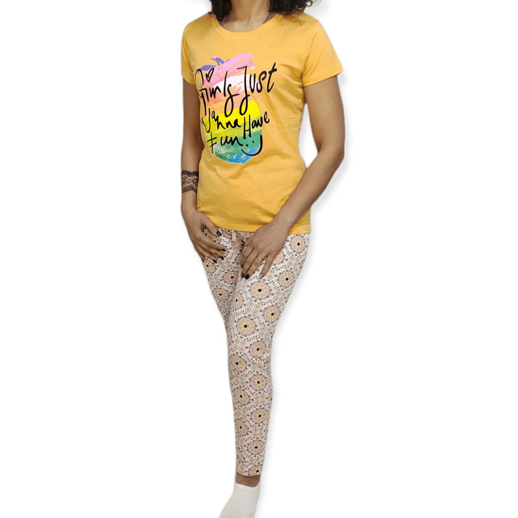 Women Pajama Set - Peach "Just Gonna Have Fun"