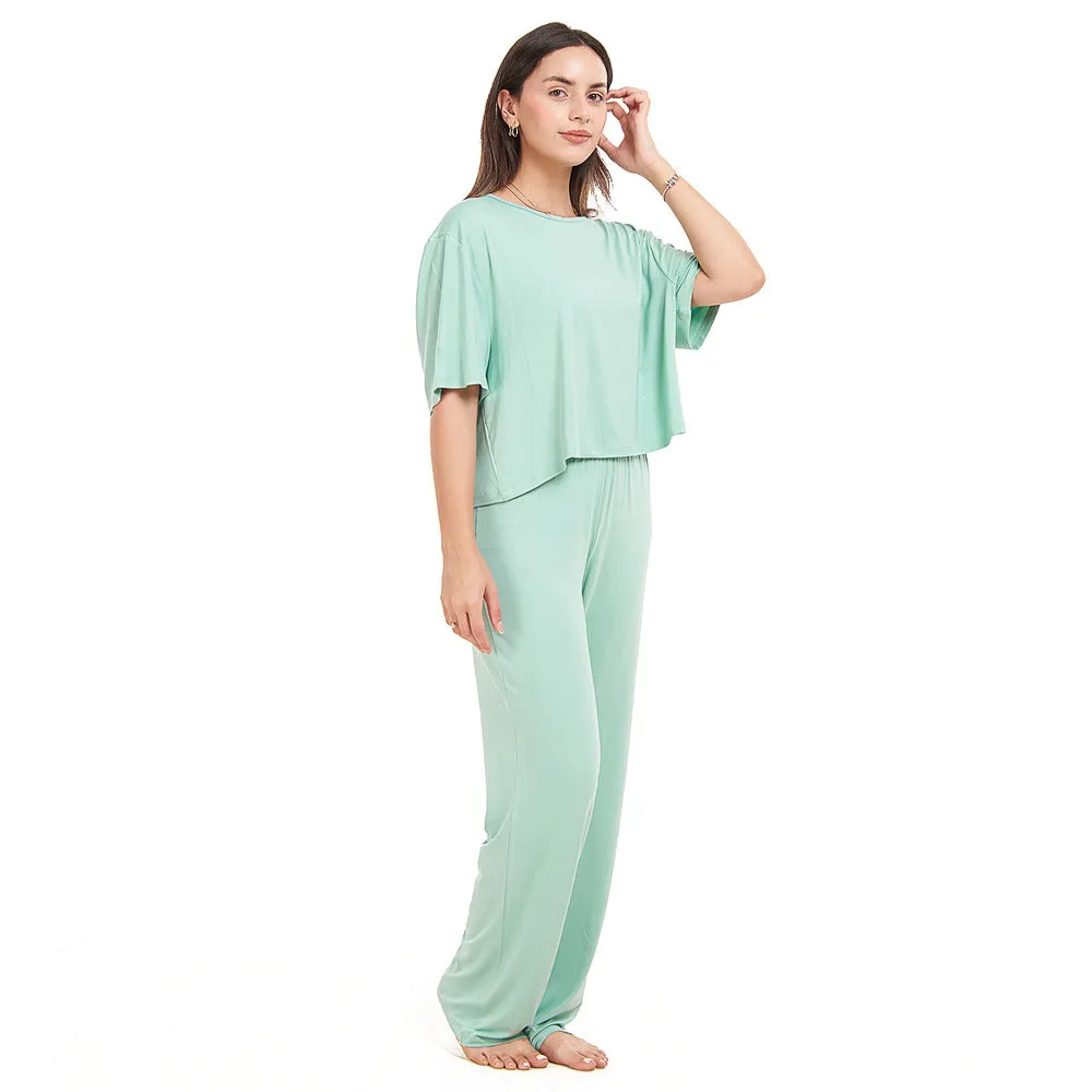 Women summer pajama set Mint Cropped top   pants