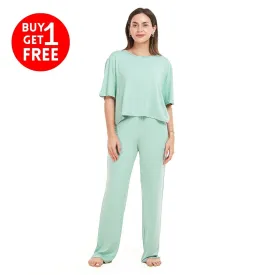 Women summer pajama set Mint Cropped top   pants