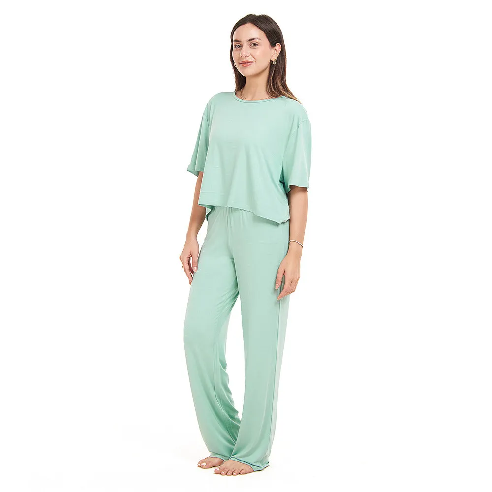 Women summer pajama set Mint Cropped top   pants