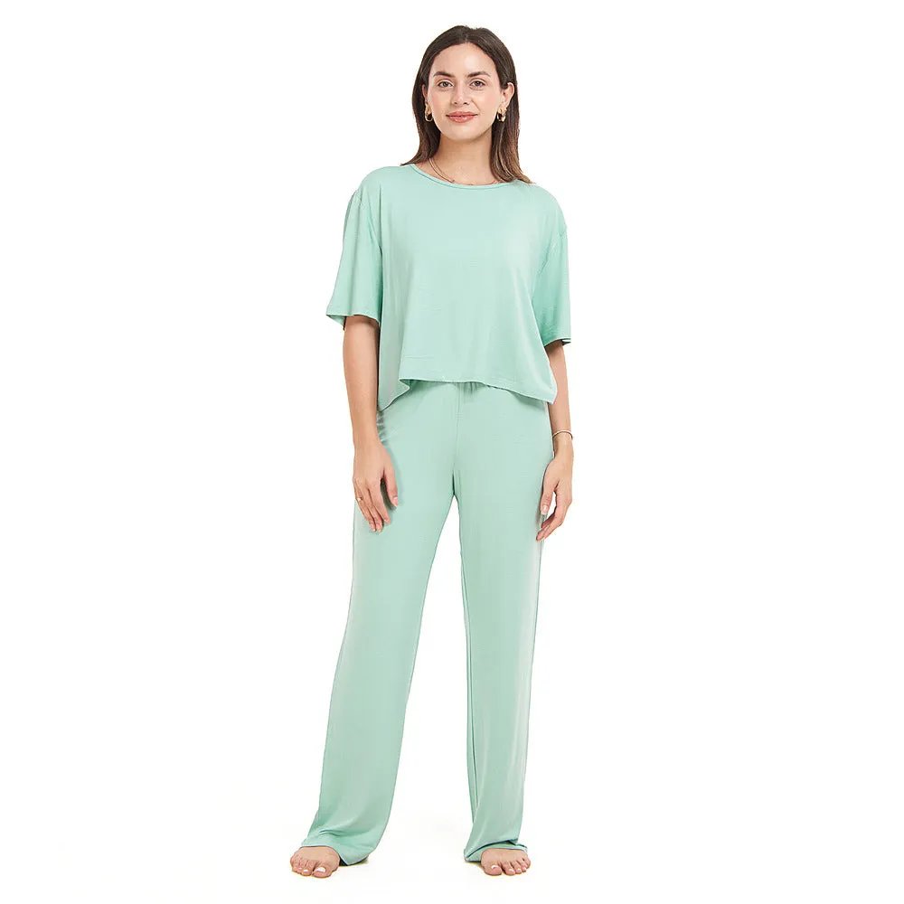 Women summer pajama set Mint Cropped top   pants