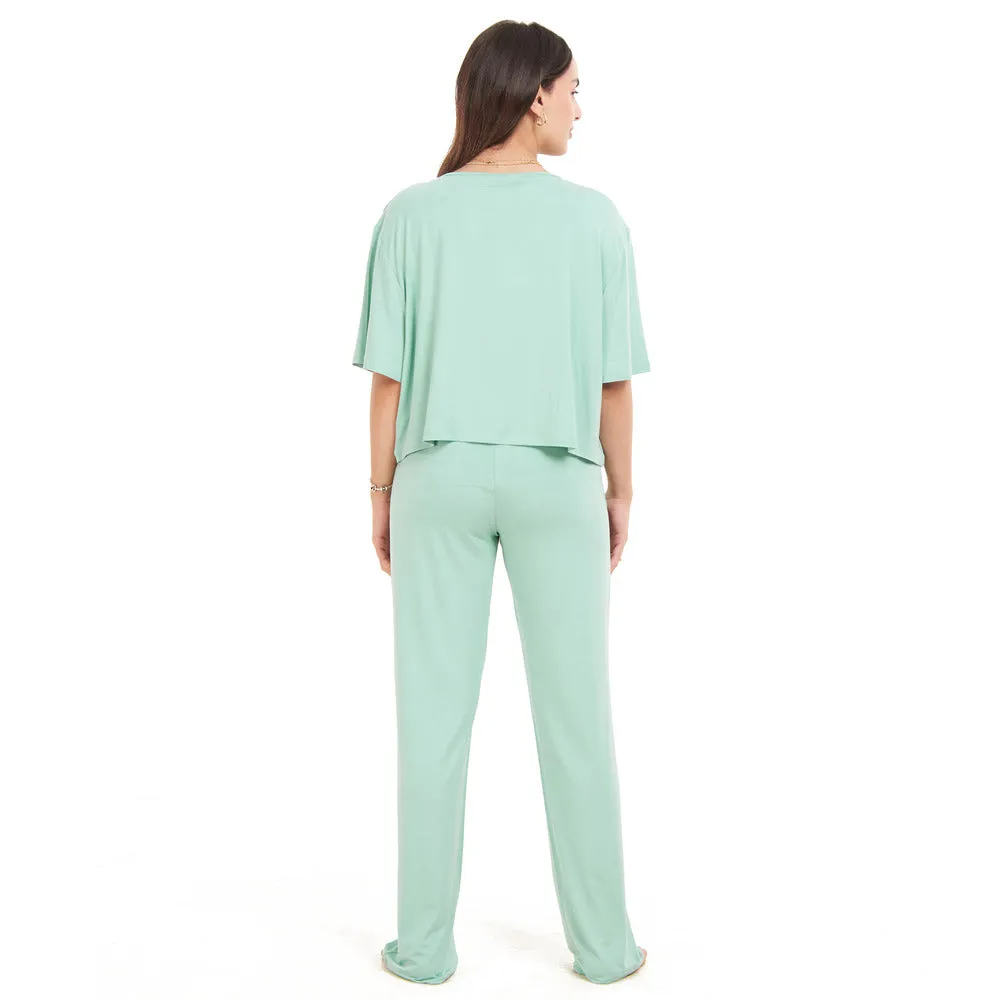 Women summer pajama set Mint Cropped top   pants