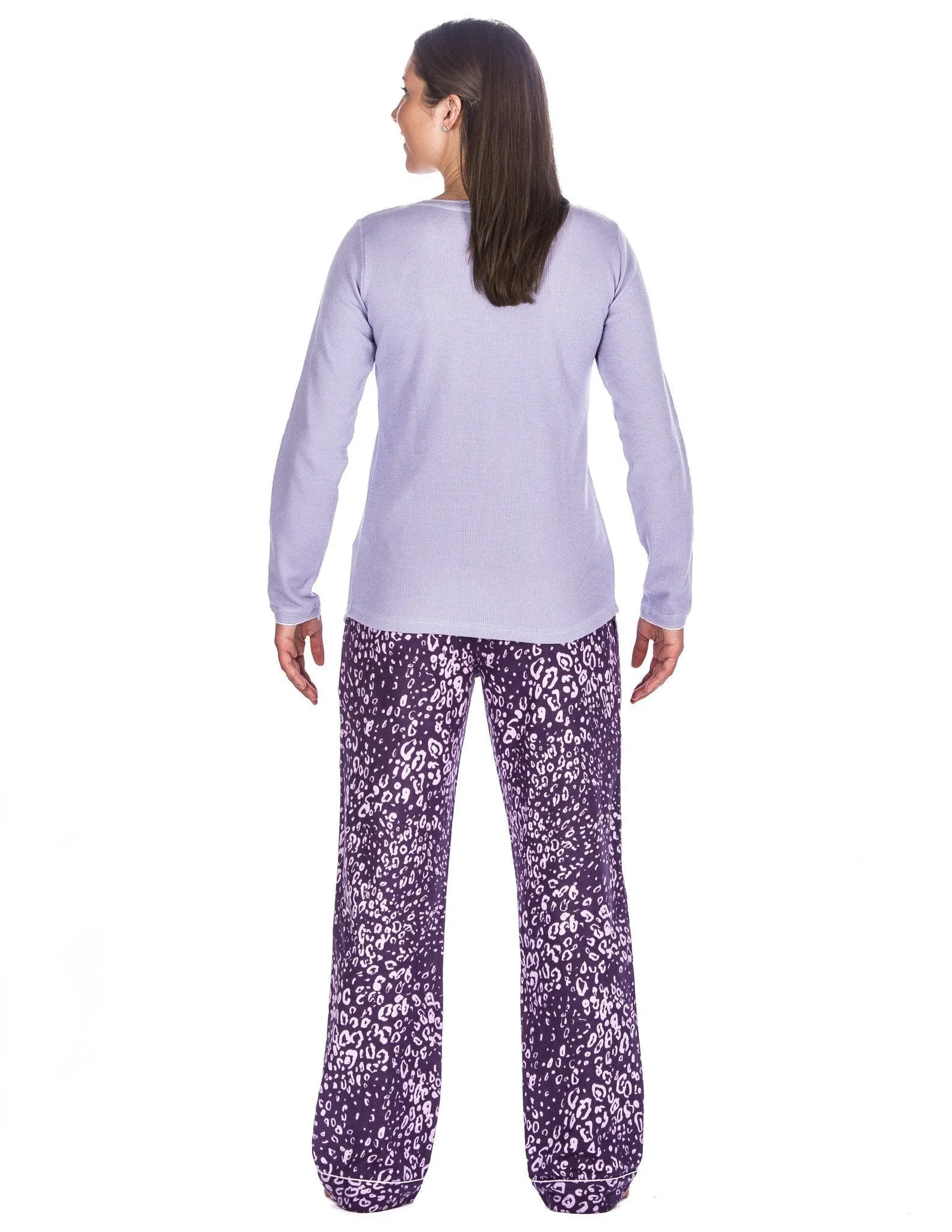 Women's 100% Cotton Flannel Lounge Set - Leopard Purple