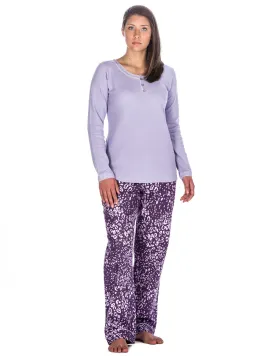 Women's 100% Cotton Flannel Lounge Set - Leopard Purple