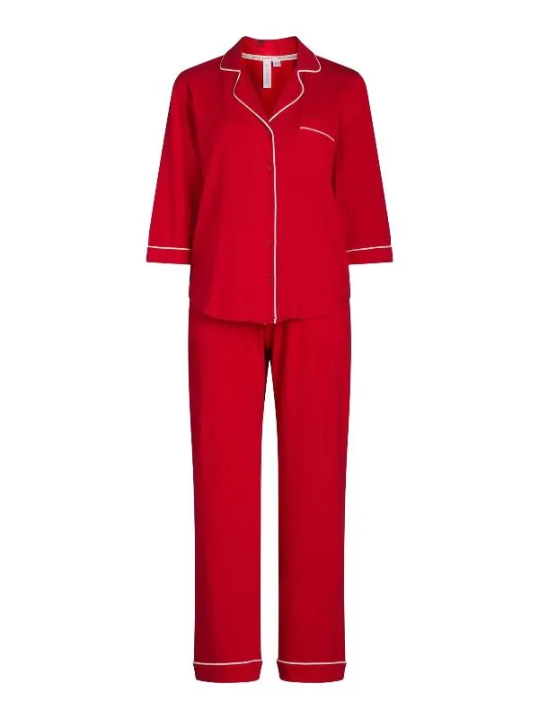 Women’s 2 Piece Pajama Set - Cotton Blend Notch Collar Top and Pants