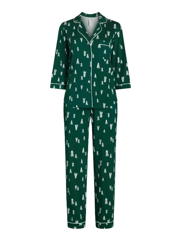 Women’s 2 Piece Pajama Set - Cotton Blend Notch Collar Top and Pants