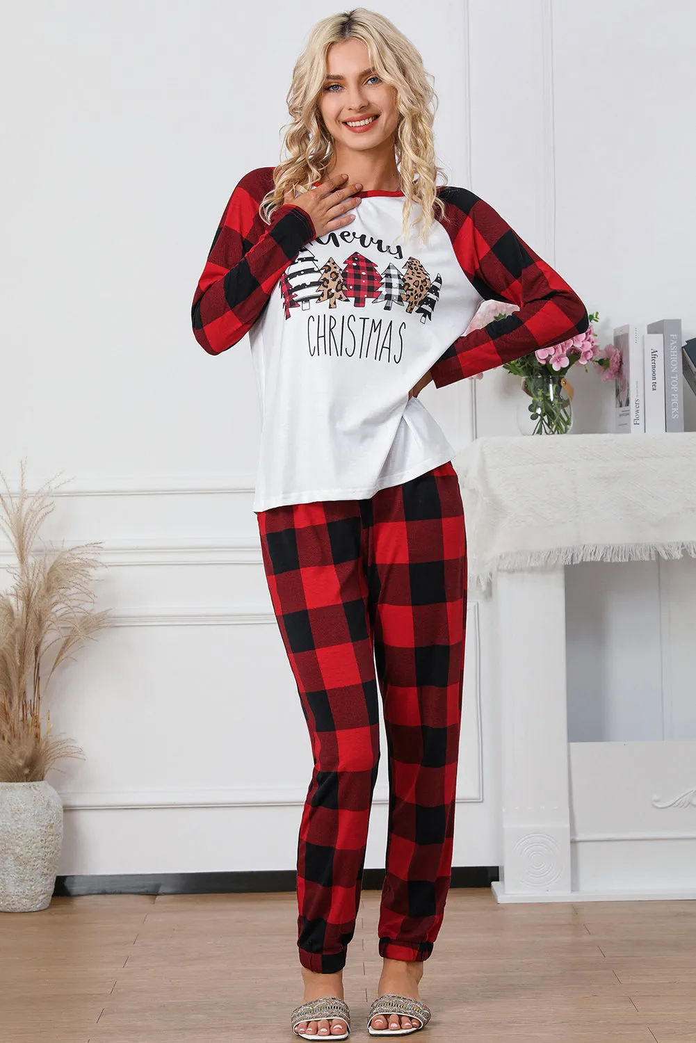 Womens Buffalo Plaid "Merry Christmas" Pajama Set for Women