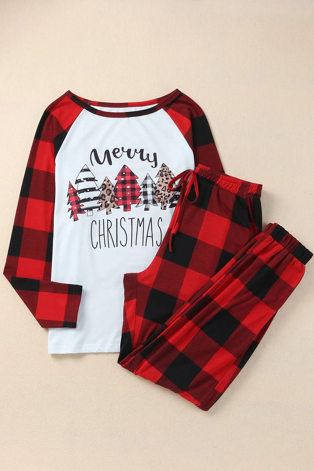 Womens Buffalo Plaid "Merry Christmas" Pajama Set for Women