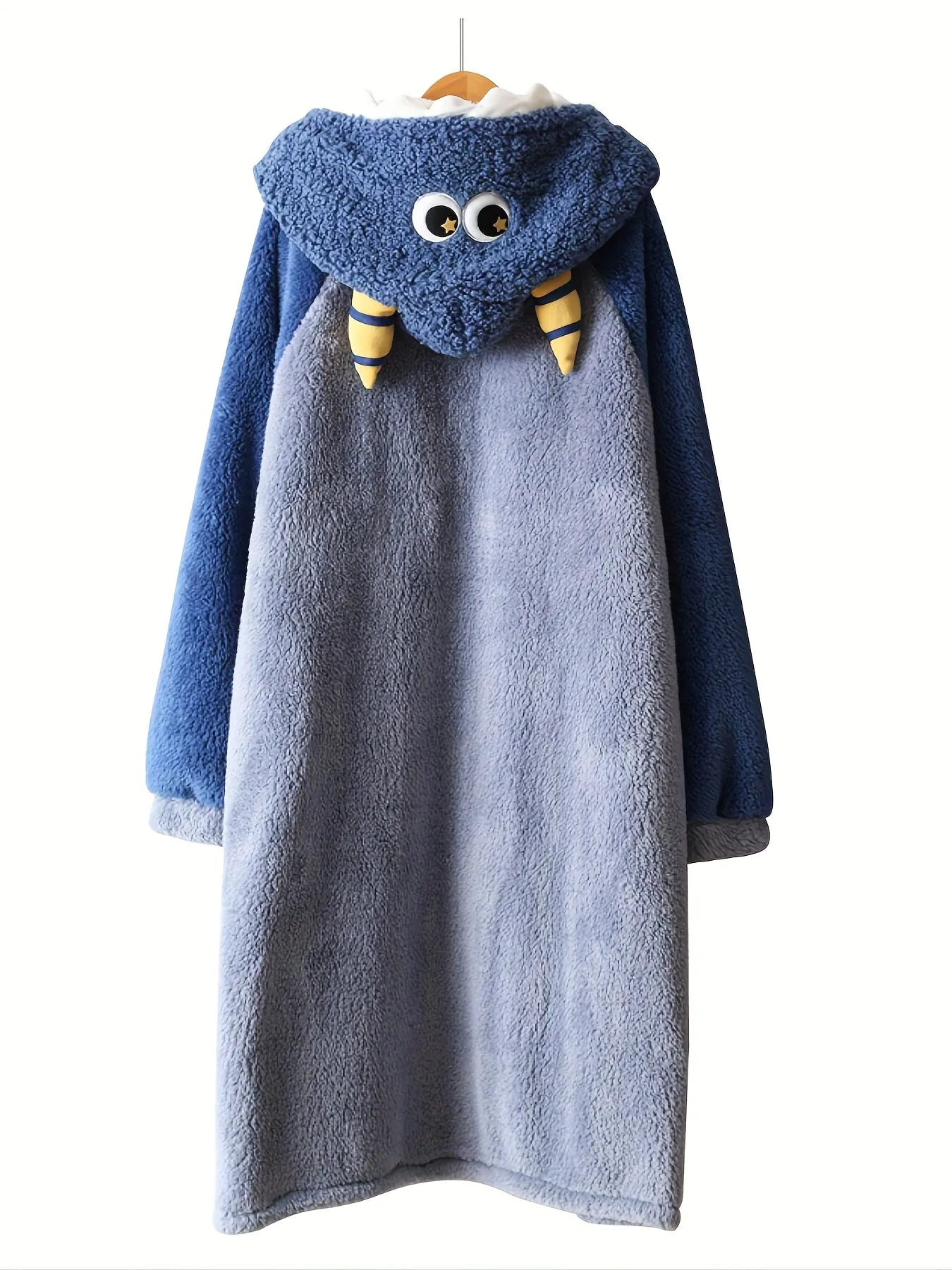 Women's Cartoon Fuzzy Hooded Night Robe - Soft, Long Sleeve, Cute Buttons, Two Pockets, Cozy Sleepwear for Relaxation