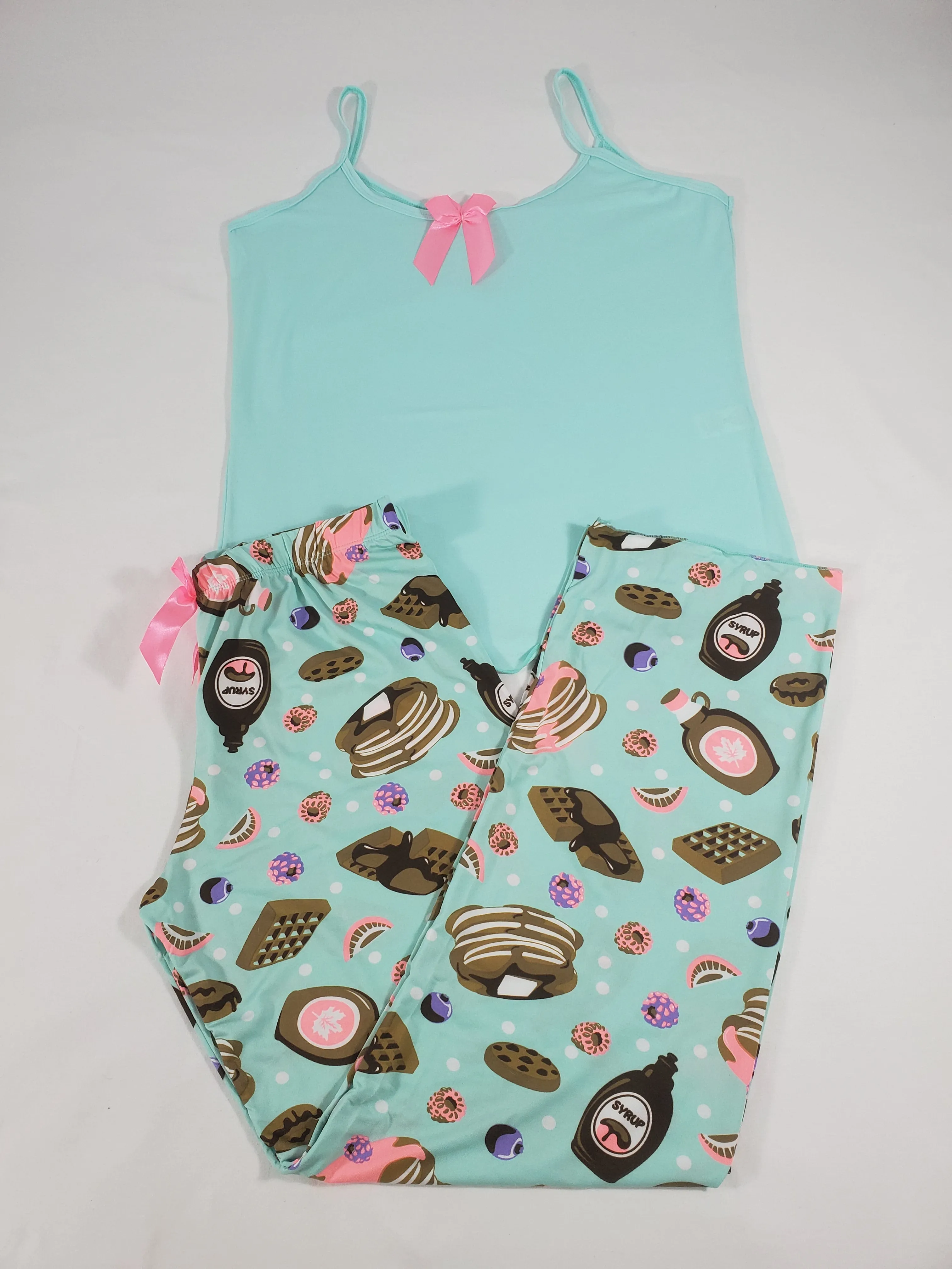 Women's Classic pajama set XL jade pants pancakes and desserts theme jade blouse