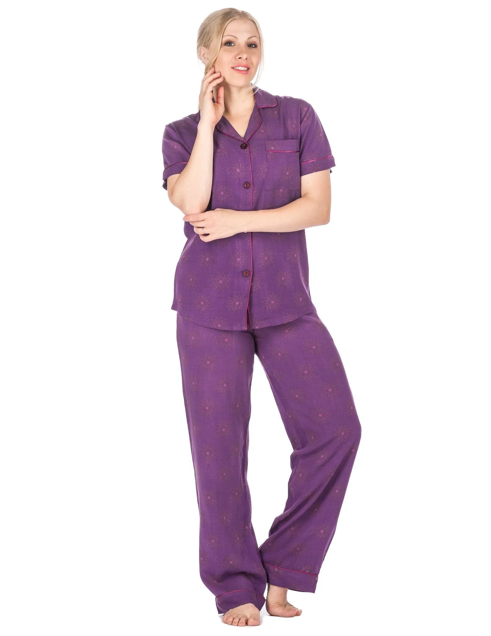 Women's Cool Breeze Woven Short Sleeve Pajama Set - Celebration - Purple