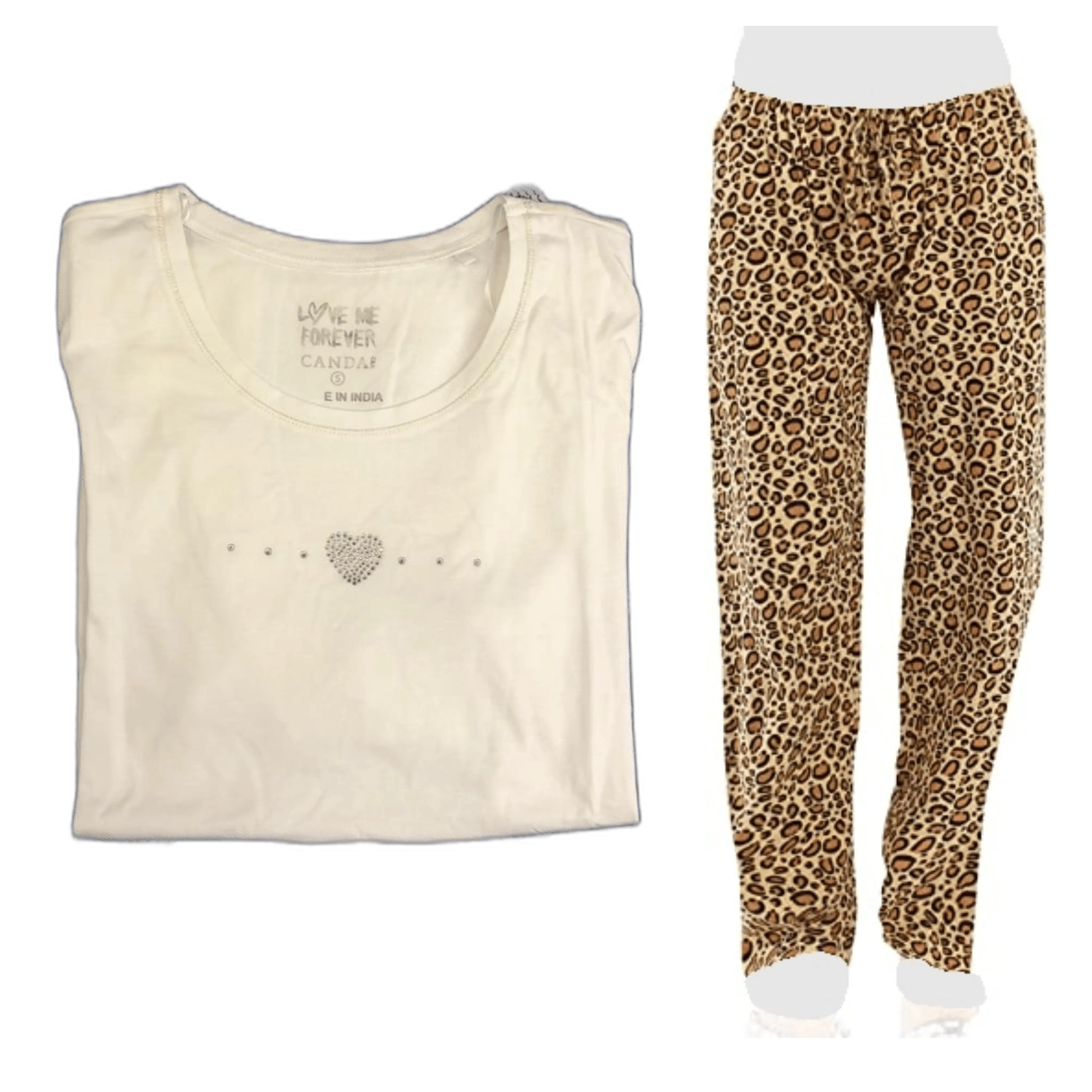 Women's Cozy Leggings Set Cheetah Pants and Cotton Soft Heart T shirt by Just Love