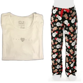 Women's Cozy Leggings Set GingerBread Pants and Cotton Soft Heart T shirt by Just Love