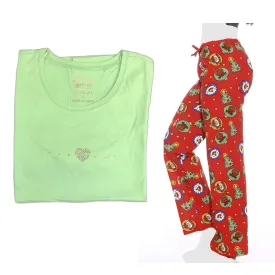 Women's Cozy Pajama Set Santa Snowman Pants and Cotton Soft Heart T shirt by Just Love