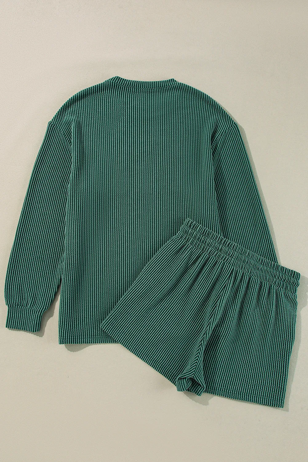 Womens Festive Merry Ribbed Pullover and Shorts Cozy Holiday Lounge Set