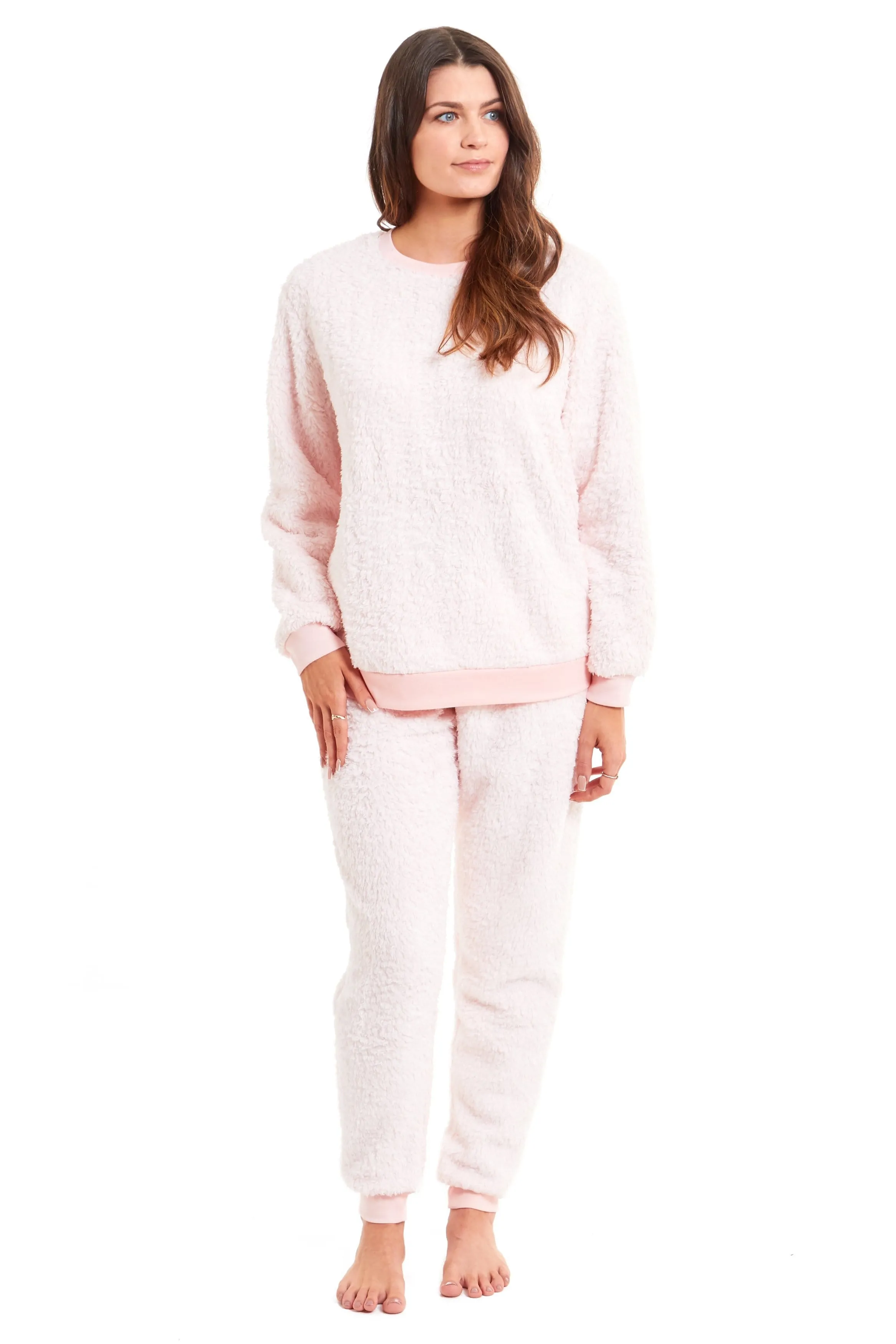 Women's Super Soft Teddy Fleece Pyjama Set Warm Cozy Stretchable Loungewear Crew Neck Nightwear Perfect for Relaxation and Sleep by Daisy Dreamer