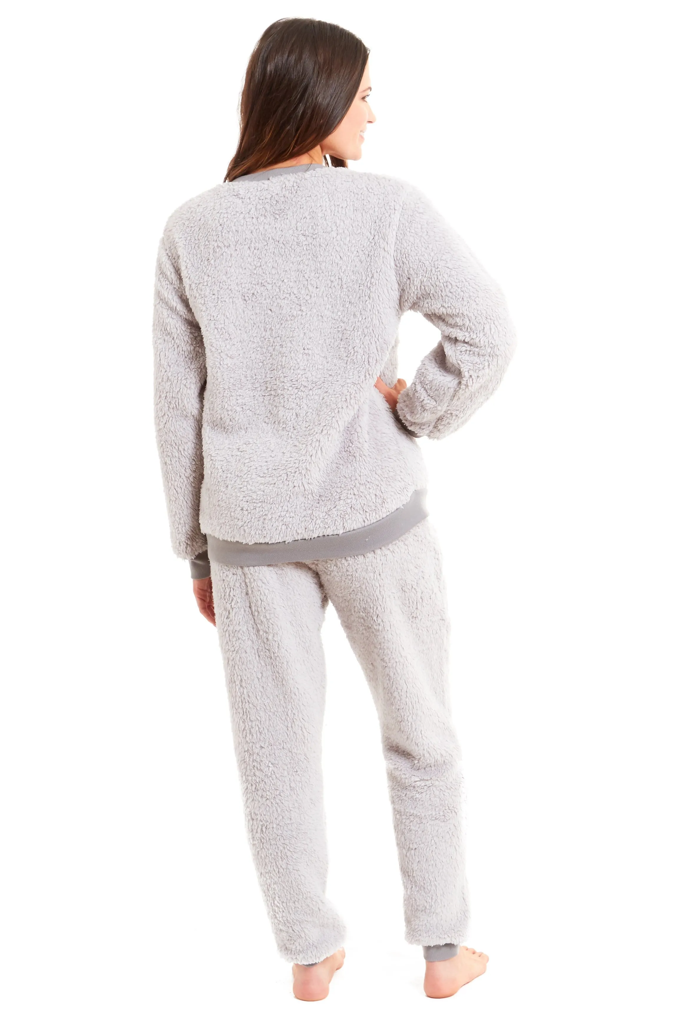 Women's Super Soft Teddy Fleece Pyjama Set Warm Cozy Stretchable Loungewear Crew Neck Nightwear Perfect for Relaxation and Sleep by Daisy Dreamer