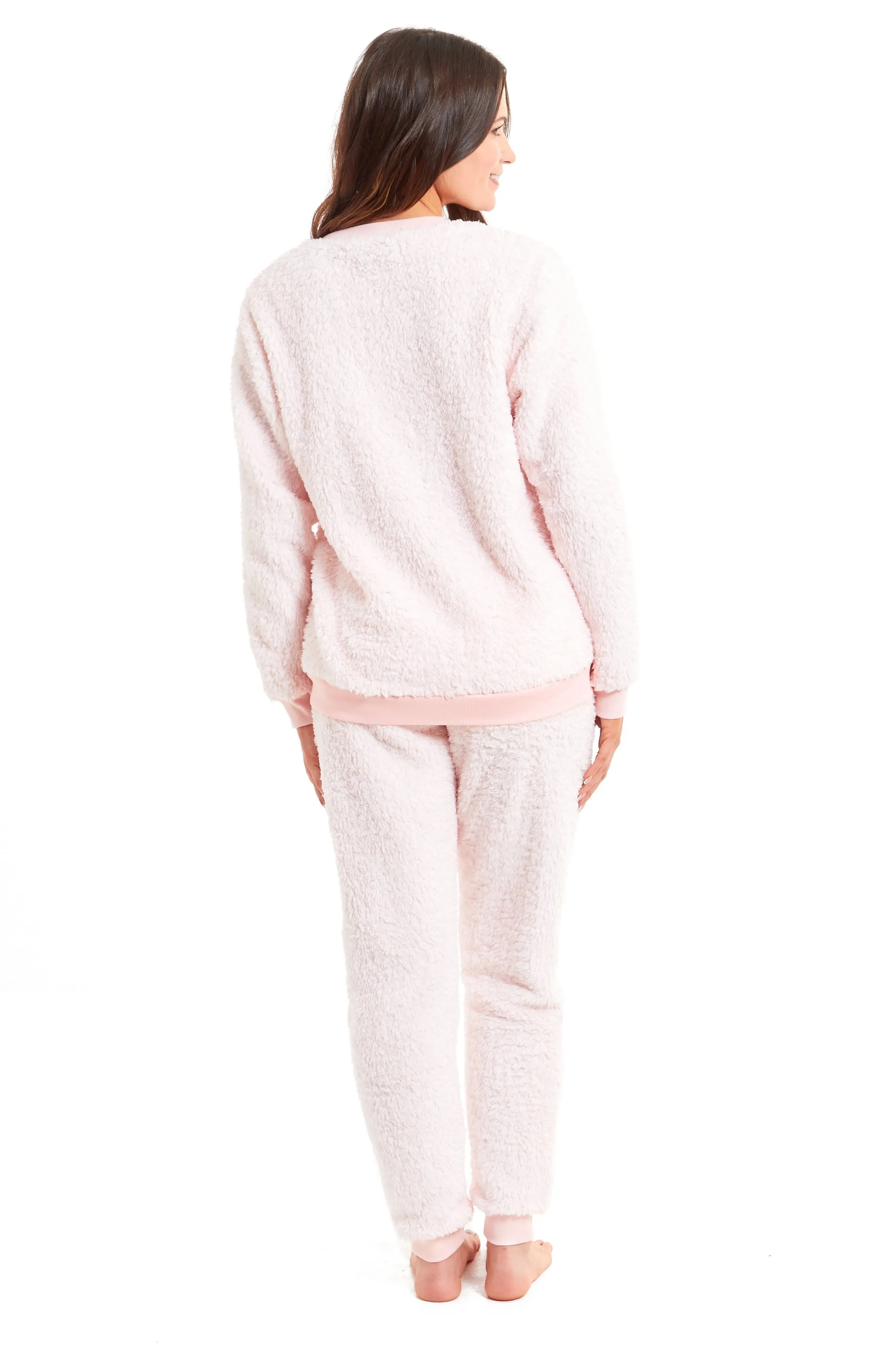 Women's Super Soft Teddy Fleece Pyjama Set Warm Cozy Stretchable Loungewear Crew Neck Nightwear Perfect for Relaxation and Sleep by Daisy Dreamer