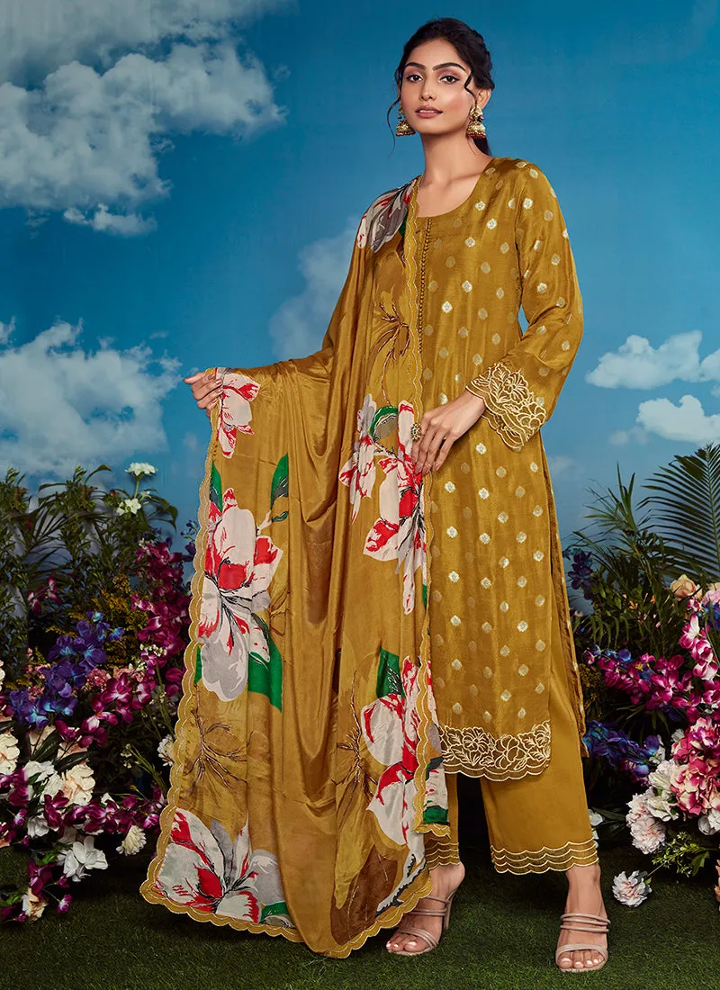 Yellow Golden Embroidery Festive Salwar Kameez